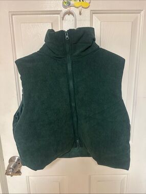 SHEIN Dark Green Corduroy Puffer Vest with High Collar